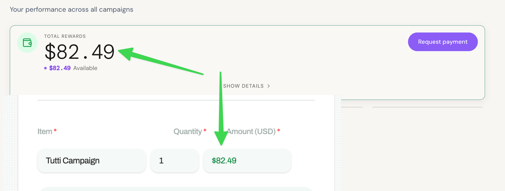 Tutti Request payment dialog with the Allscale invoice link field